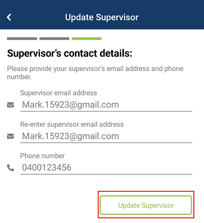 Update supervisor screen with the Update supervisor button highlighted