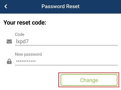 Entering the password reset code from the email