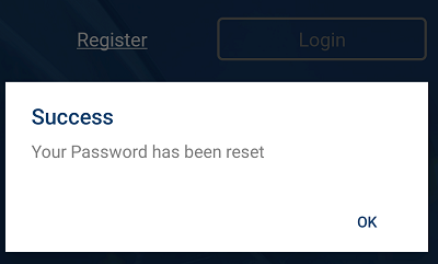 Success message received after entering a new password