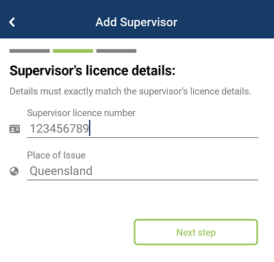 Add supervisor screen - add licence number and state of issue