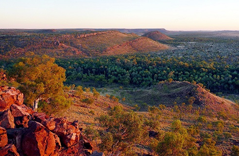 Rocky escarpments with trees in the foreground