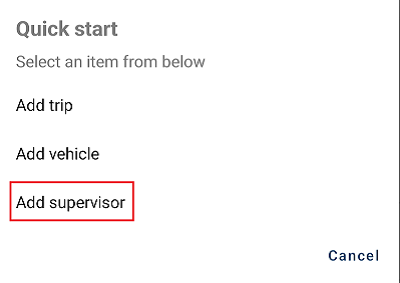 Add screen with the Add supervisor option highlighted