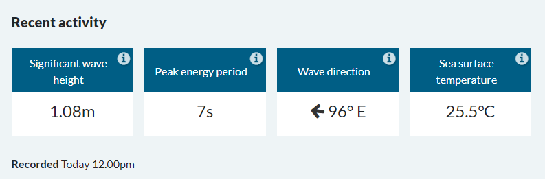 Screenshot of recent activity snapshot for a wave monitoring site.