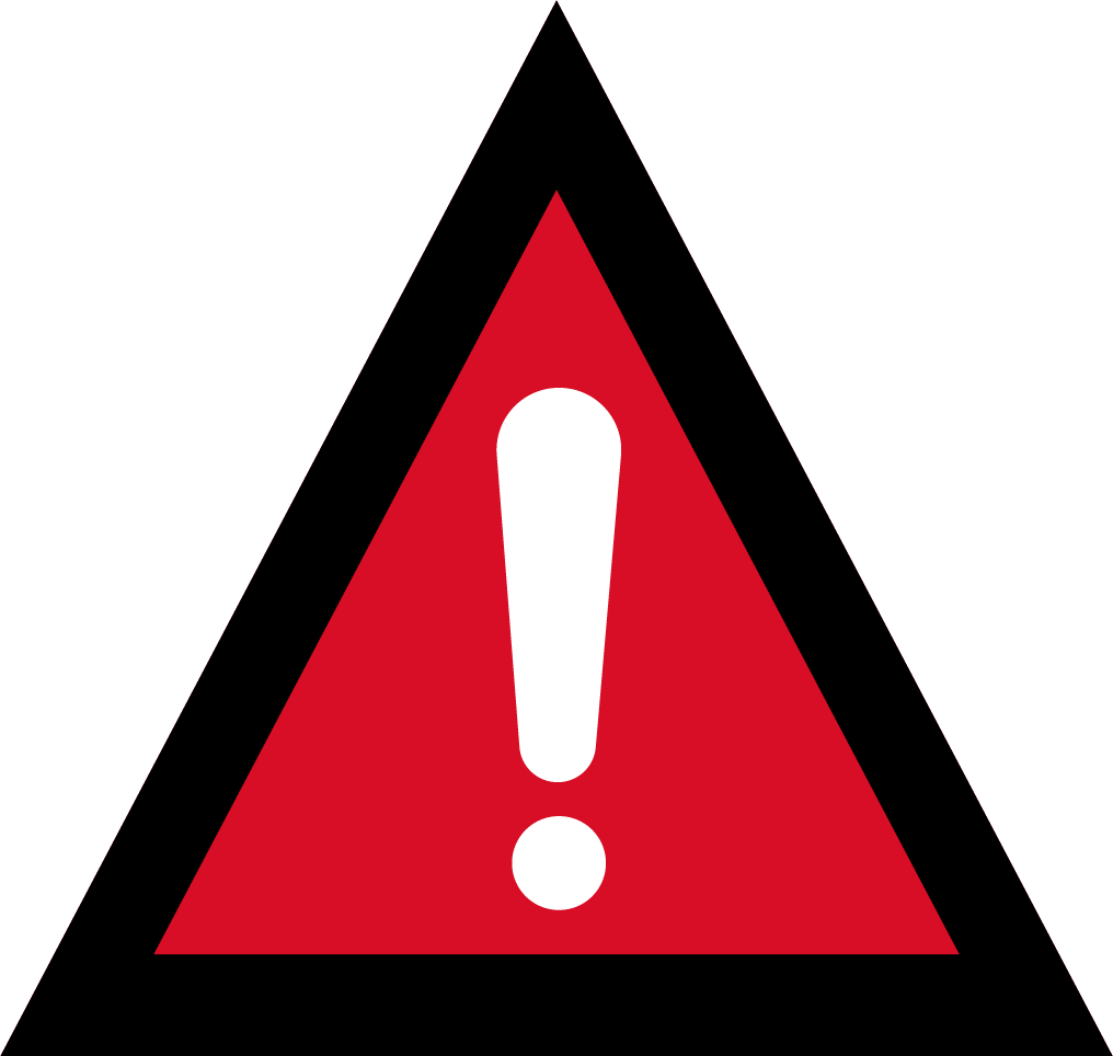 The image depicts an Australian Warning System Hazard Icon. The Icon is in the shape of an equilateral triangle depicting a black border and a red background to reflect the 'Emergency Warning' warning level, within the triangle, in white, is an exclamation mark to depict the hazard of other.